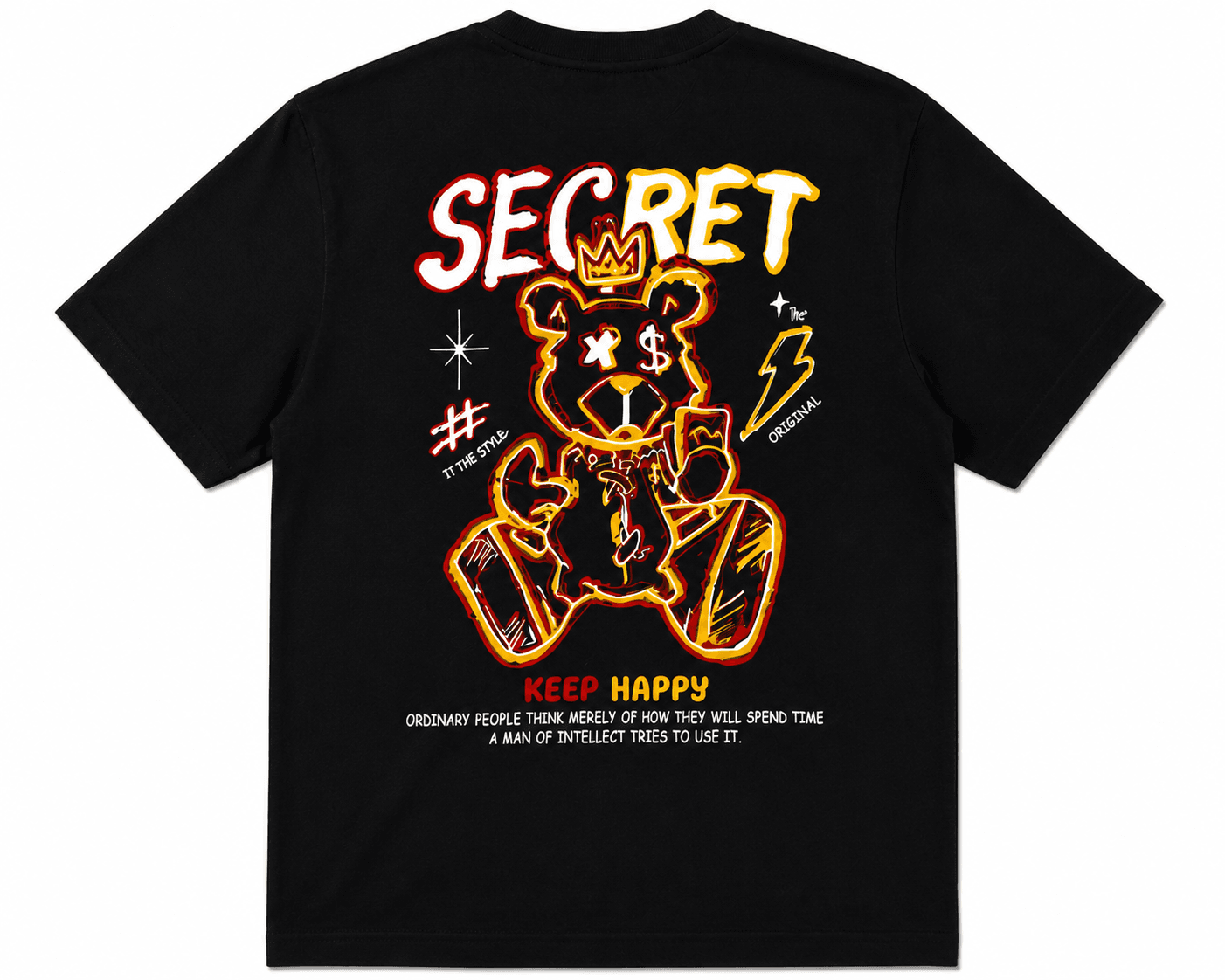 Secret Bear "Keep Happy" Graphic T-Shirt - Black | Unisex Regular Fit — view 2