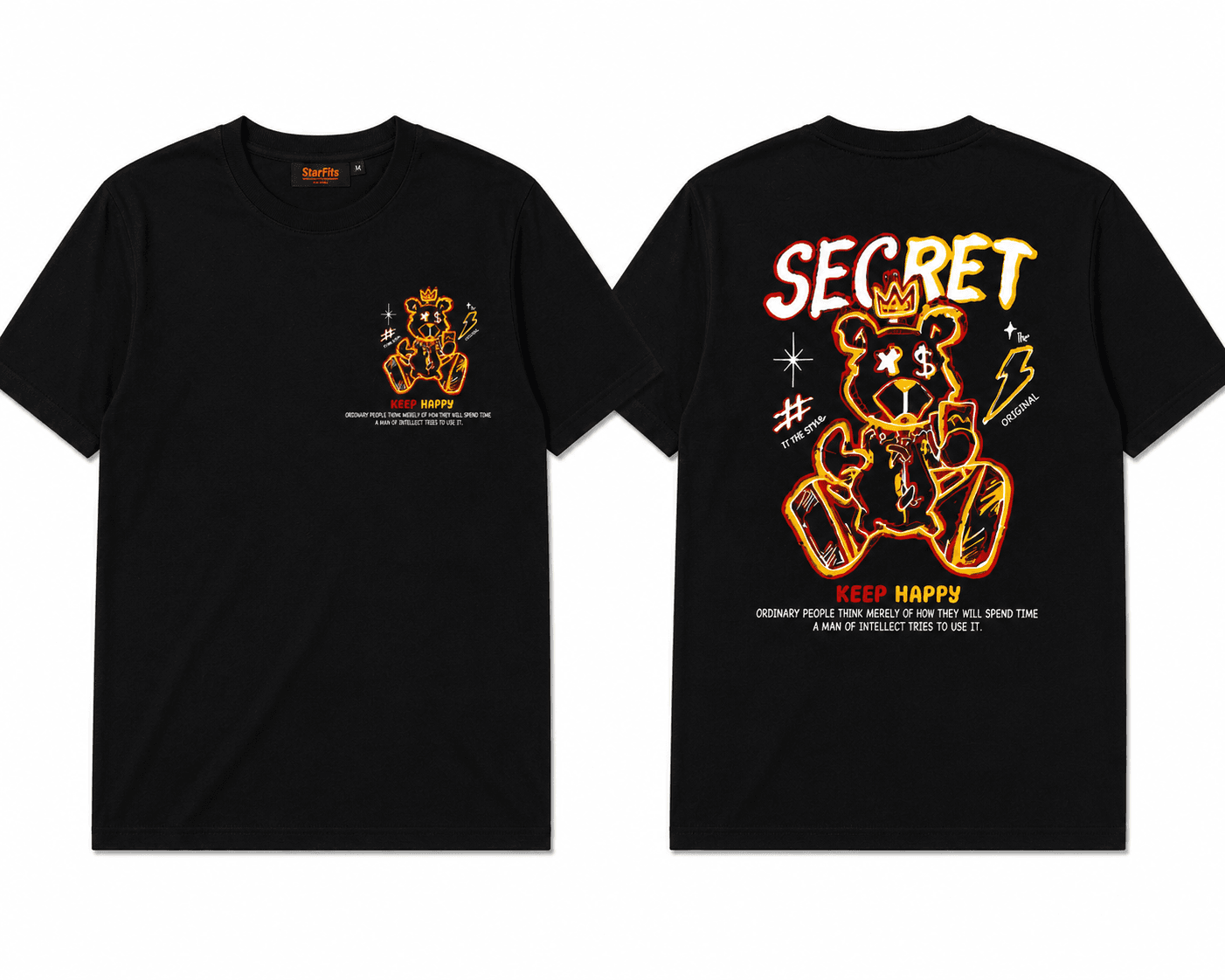 Secret Bear "Keep Happy" Graphic T-Shirt - Black | Unisex Regular Fit — view 3