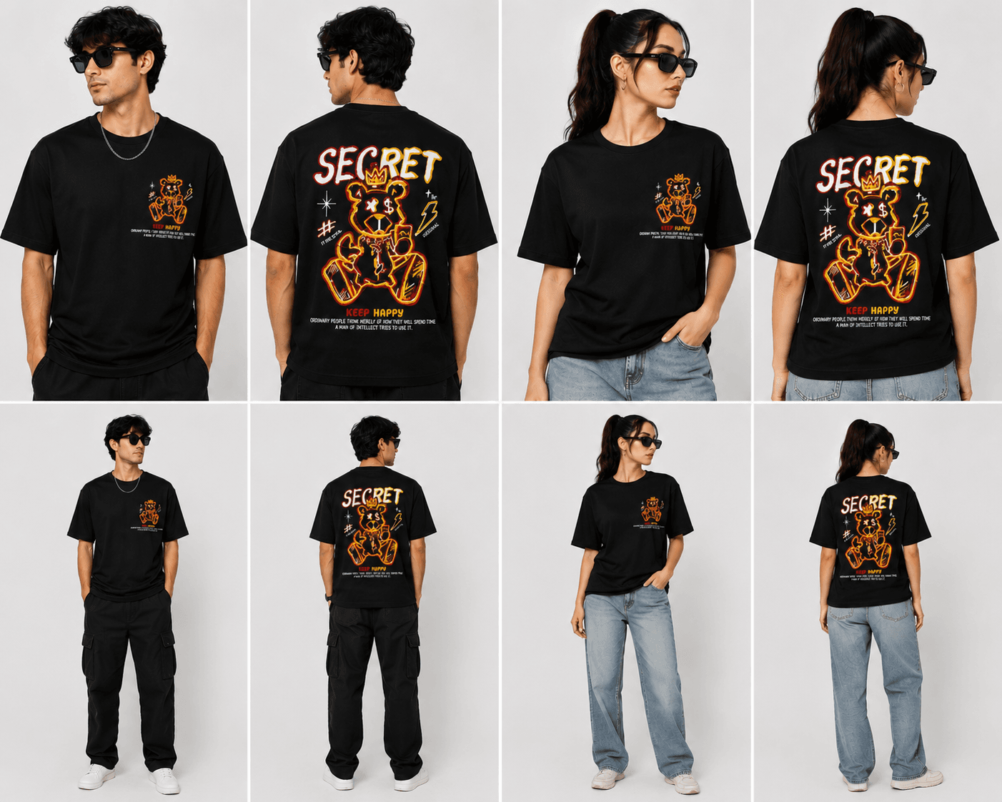 Secret Bear "Keep Happy" Graphic T-Shirt - Black | Unisex Regular Fit — view 4