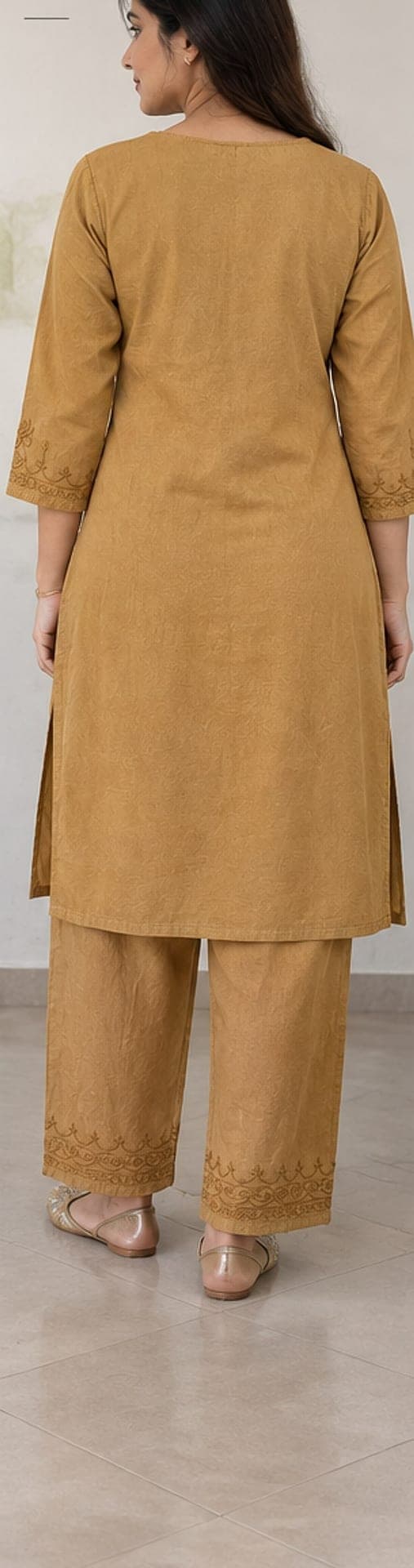 Mustard Embroidered Kurta & Pant Set — view 2