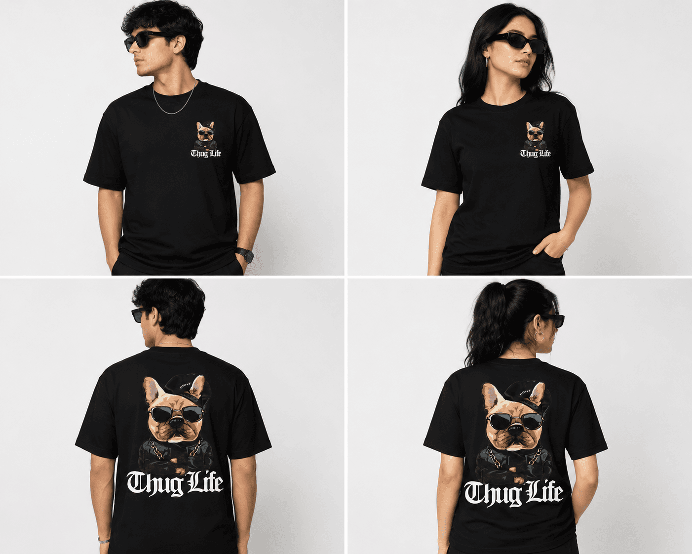 Thug Life French Bulldog Graphic T-Shirt - Black | Unisex Regular Fit — view 3